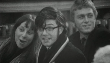 Screenshot (from The Hecklers) of West Ham Anarchists disrupting a 1966 Election Hustings