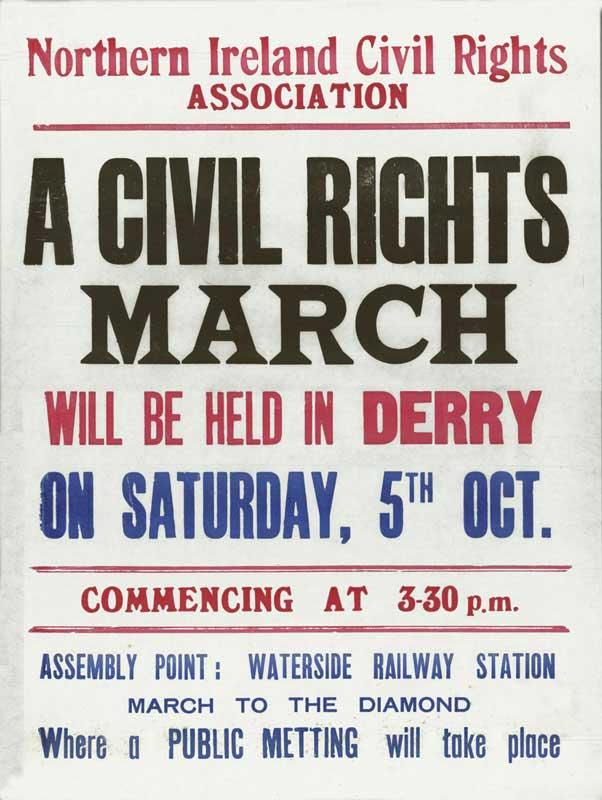 Poster promoting the first NICRA march, 5 October 1968